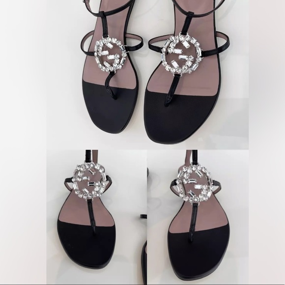 GUCCI BLACK LEATHER CRYSTAL GUCCI SANDALS SIZE IT 37 / US 7 NEW IN BOX! - Picture 15 of 17